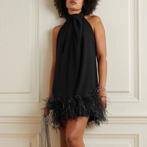 16Arlington Dress Feather‎ Trim Black Cynthia Mini Dress Size US 10 UK 14